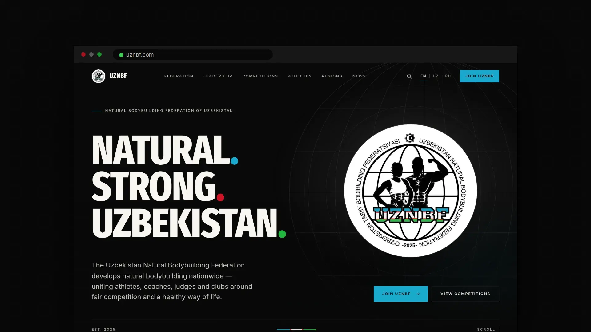 The UZNBF homepage at uznbf.com in a browser window